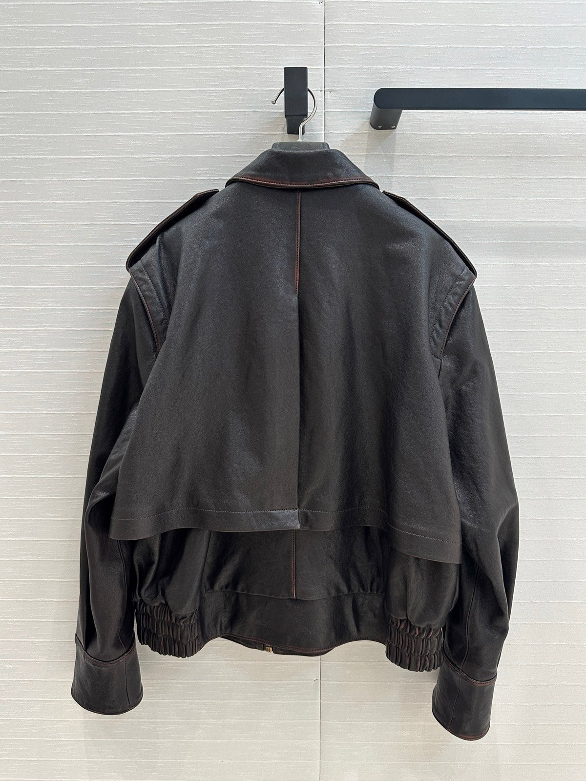 YSL Right-angle Shoulder Silhouette Jacket Black Brown Lambskin