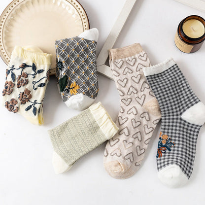 Rufia - Women's Vintage Mid-Calf Quarter Socks - Classsic &amp; Delicate