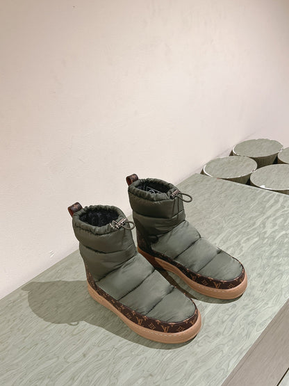 LV Cloud Ankle Boot Sneaker Olive Green Nylon Monogram Canvas
