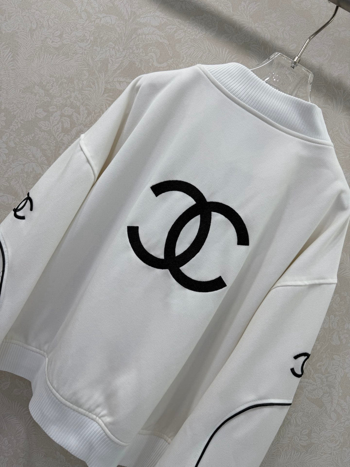 CC 26s Ribbed Collar and Stripe Jacket White Denim 353032
