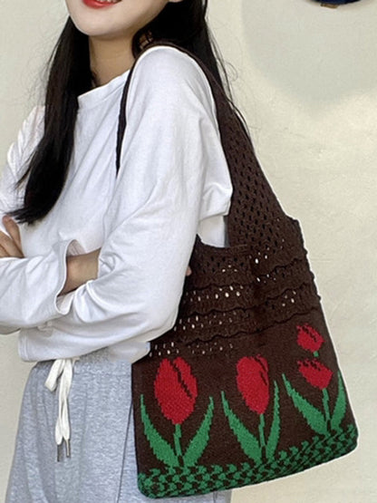 Floral Hollow Bags Woven Handbag