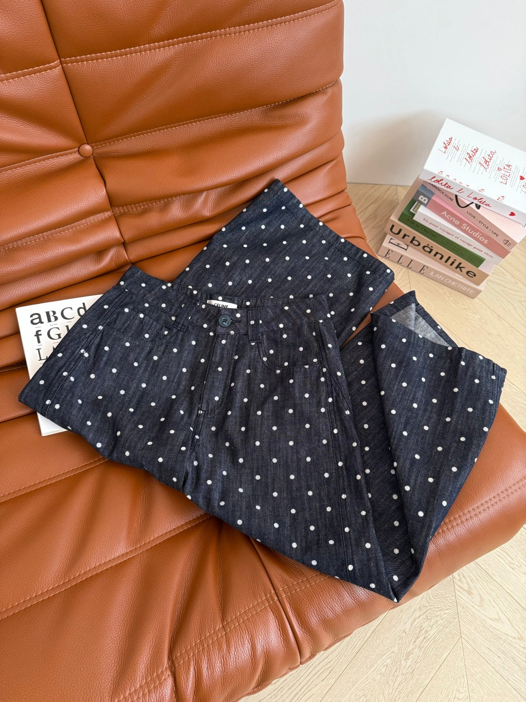 Celine 25 Polka-dot Pants Navy Blue Cotton