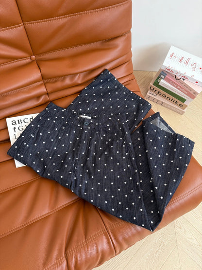 Celine 25 Polka-dot Pants Navy Blue Cotton