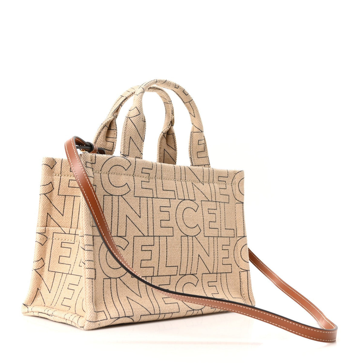 Textile Calfskin All Over Print Small Triomphe Cabas Thais Natural Tan
