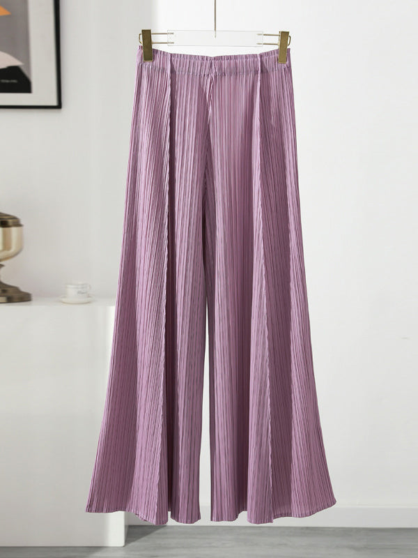 Simple Loose Wide Leg Pleated Solid Color Casual Pants Bottoms