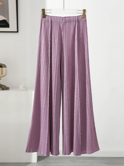 Simple Loose Wide Leg Pleated Solid Color Casual Pants Bottoms