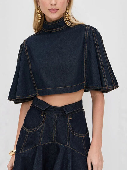 Savannah Minimalist-style Denim Top and Trousers Set