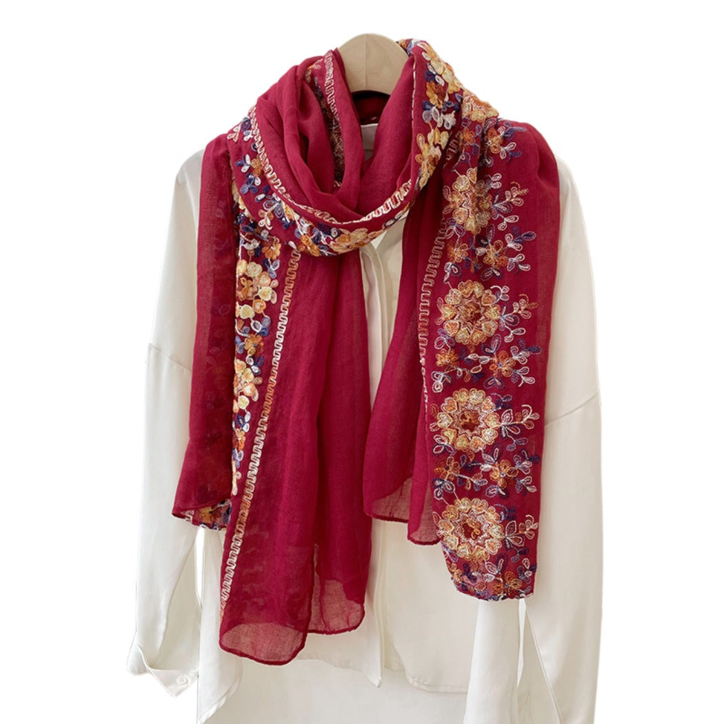Scarvii - Boho Embroidered Floral Scarf - Soft &amp; Charm