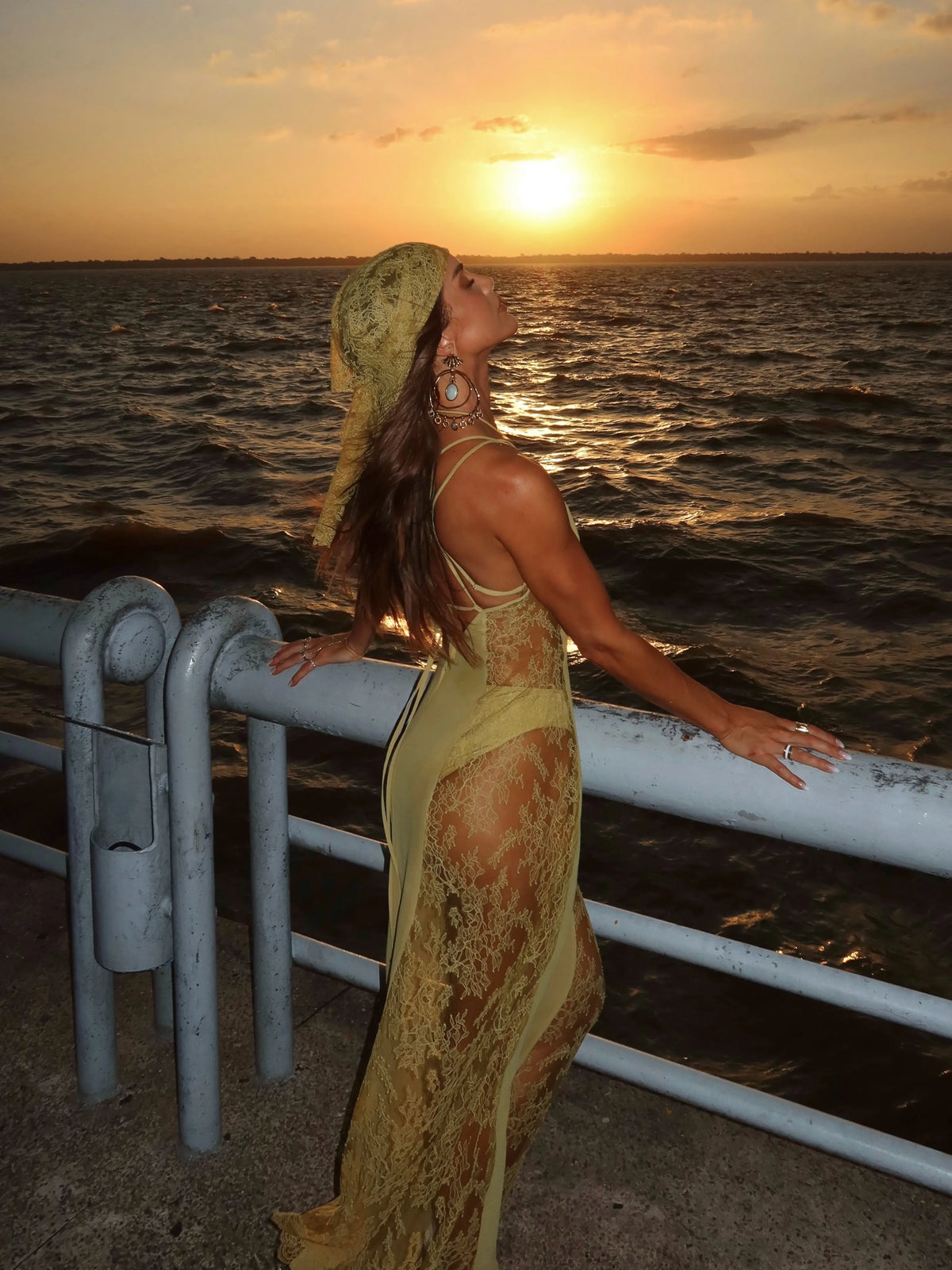 Liora Halter Lace Mesh Maxi Dress In Sage