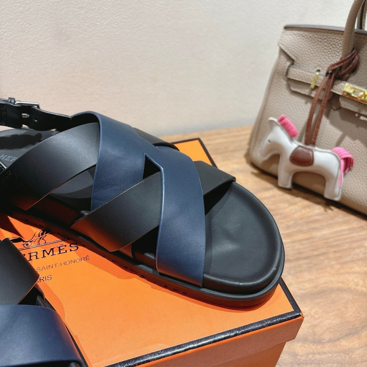 HM 25 Heracles Sandal Black Dark Blue Calfskin