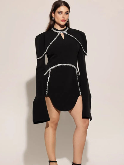 Odelia High Neck Irregular Puff Sleeves Mini Dress