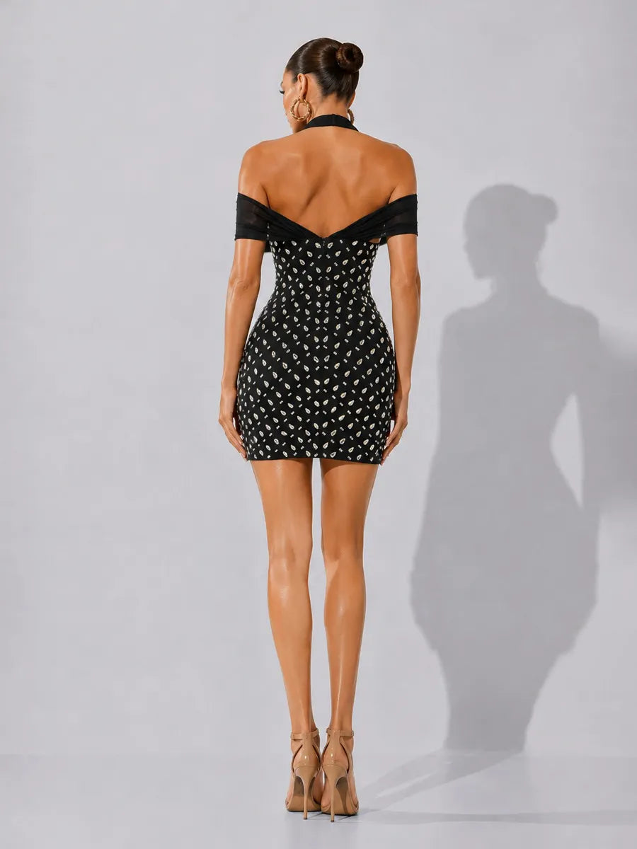 Vanessa Sexy Deep-V Rhinestone Bodycon Mini Dress