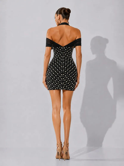 Vanessa Sexy Deep-V Rhinestone Bodycon Mini Dress