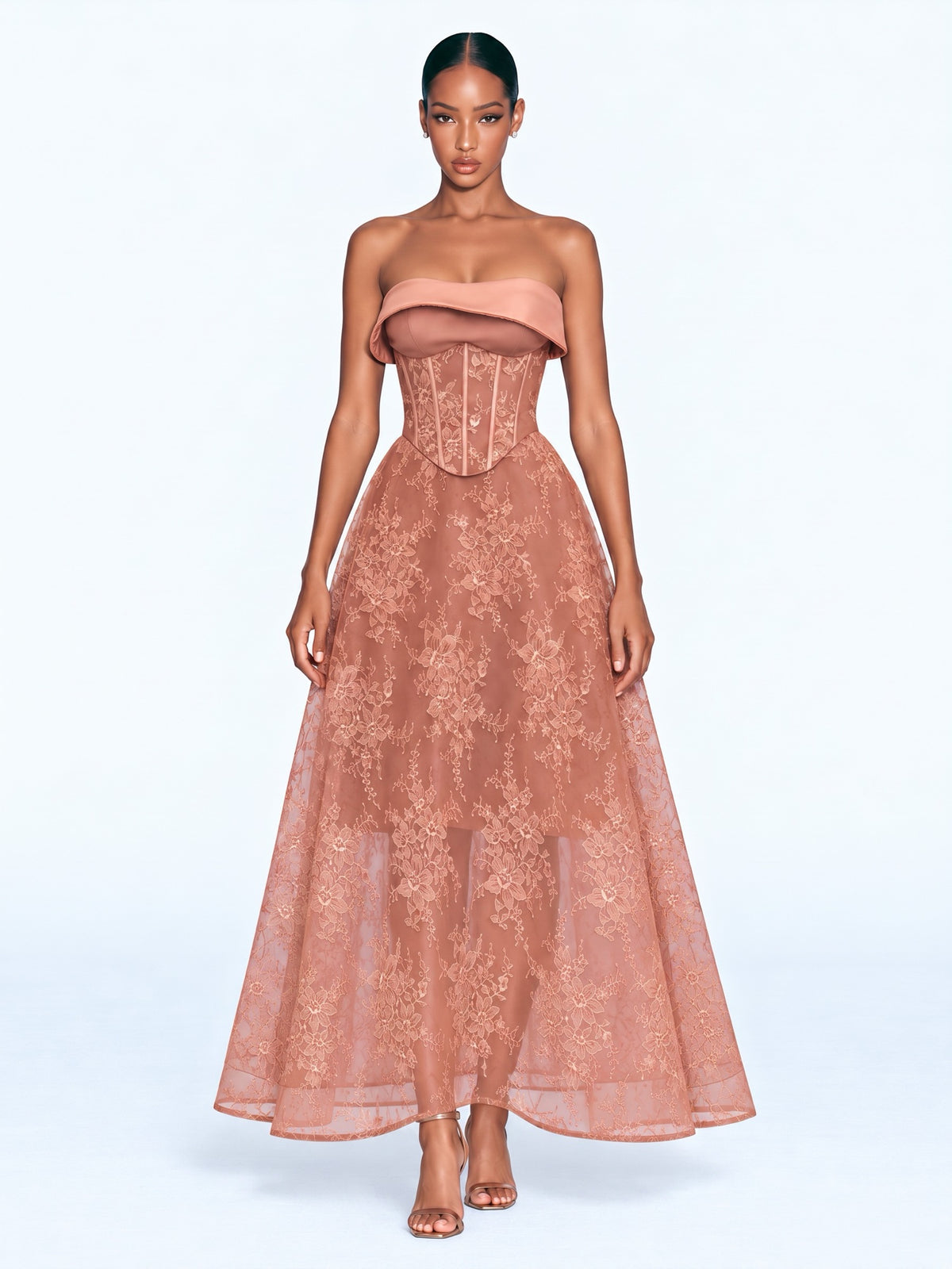 Roxana Foldover Corset Maxi Dress In Coffee