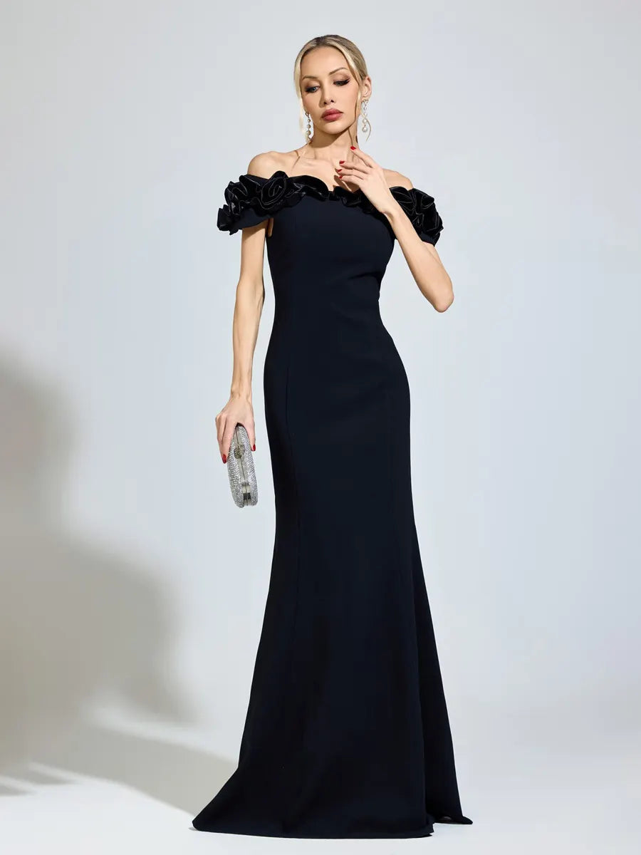 Celeste Black Floral Maxi Dress