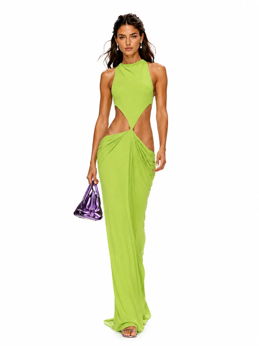 Isla Ruched Open-Back Maxi Dress