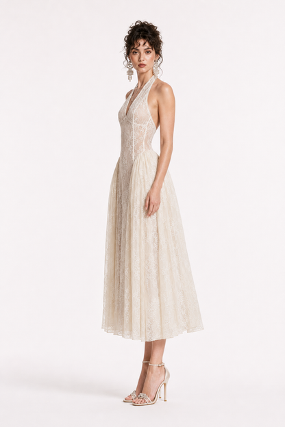 Naomi Lace Halter Midi Dress