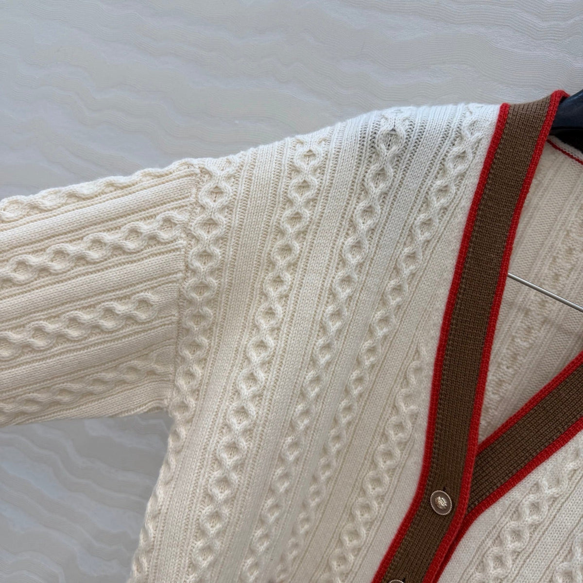 CC Spring 26 Cardigan White Brown Red Wool 342796