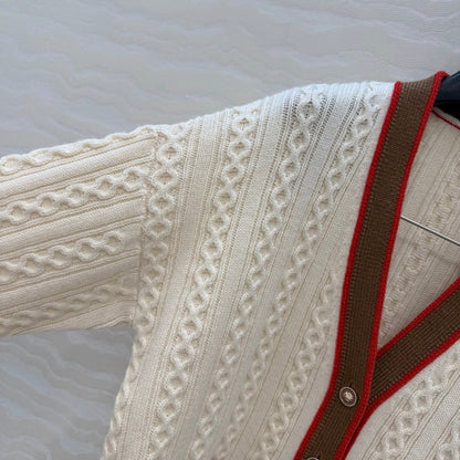 CC Spring 26 Cardigan White Brown Red Wool 342796