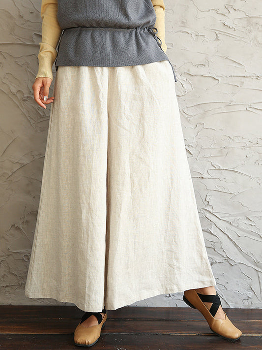 Vintage Wide Leg Loose Elastic Waist Solid Color Pants