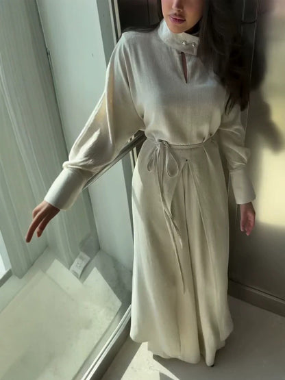 Helena Long-Sleeve Top and High-Waisted Wide-Leg Pants Set