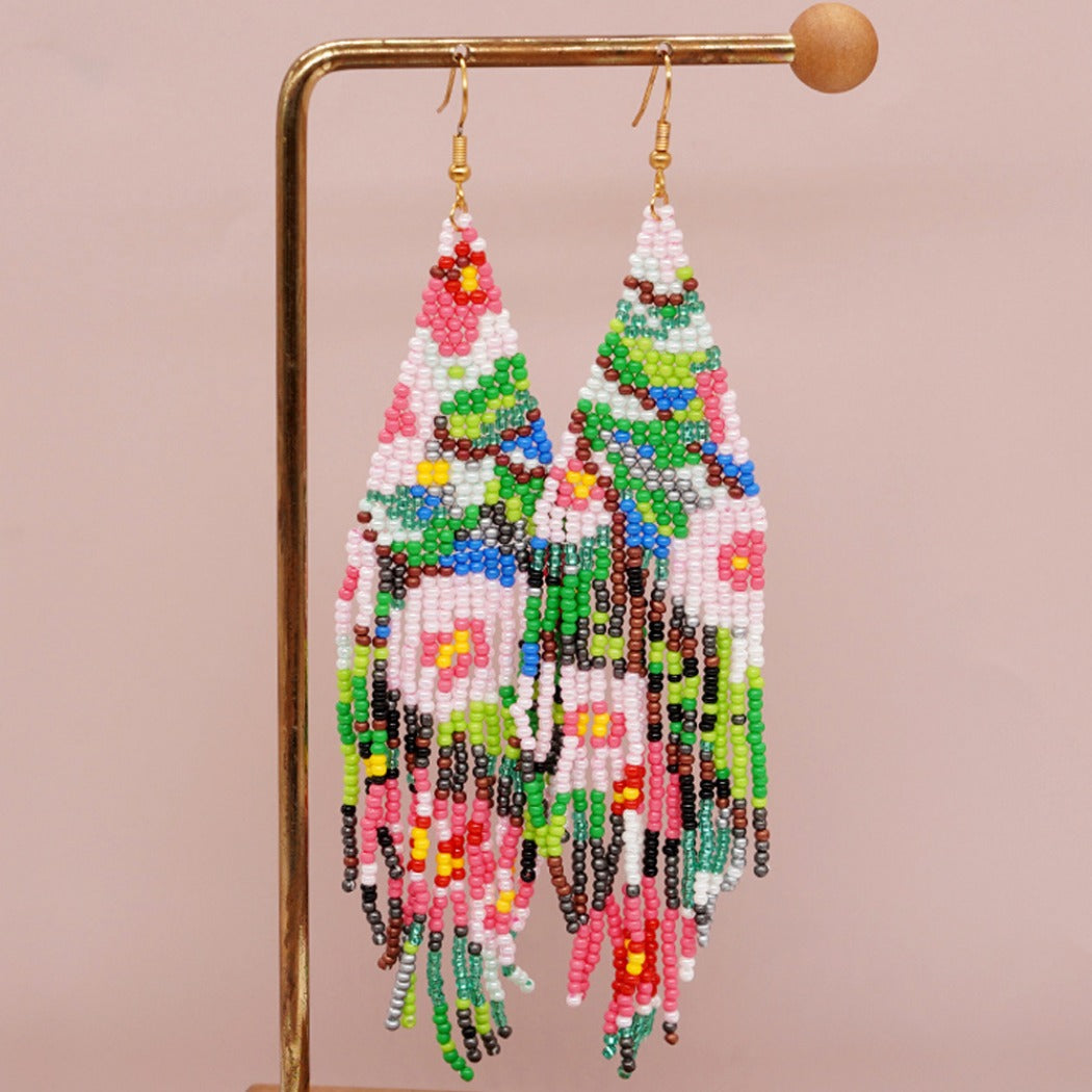 Earwish - Beaded Flag Tassel Earrings - Colorful &amp; Boho