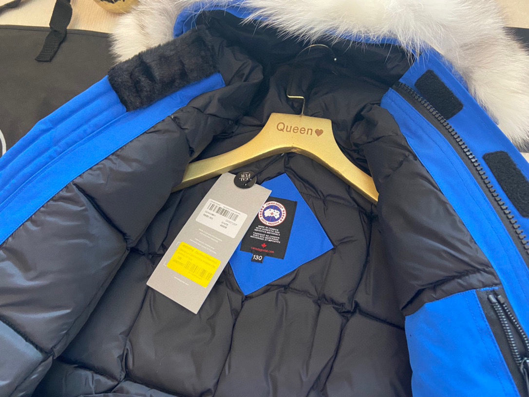 Canada Goose Children Jacket Wolf Fur Blue Polyester Cotton