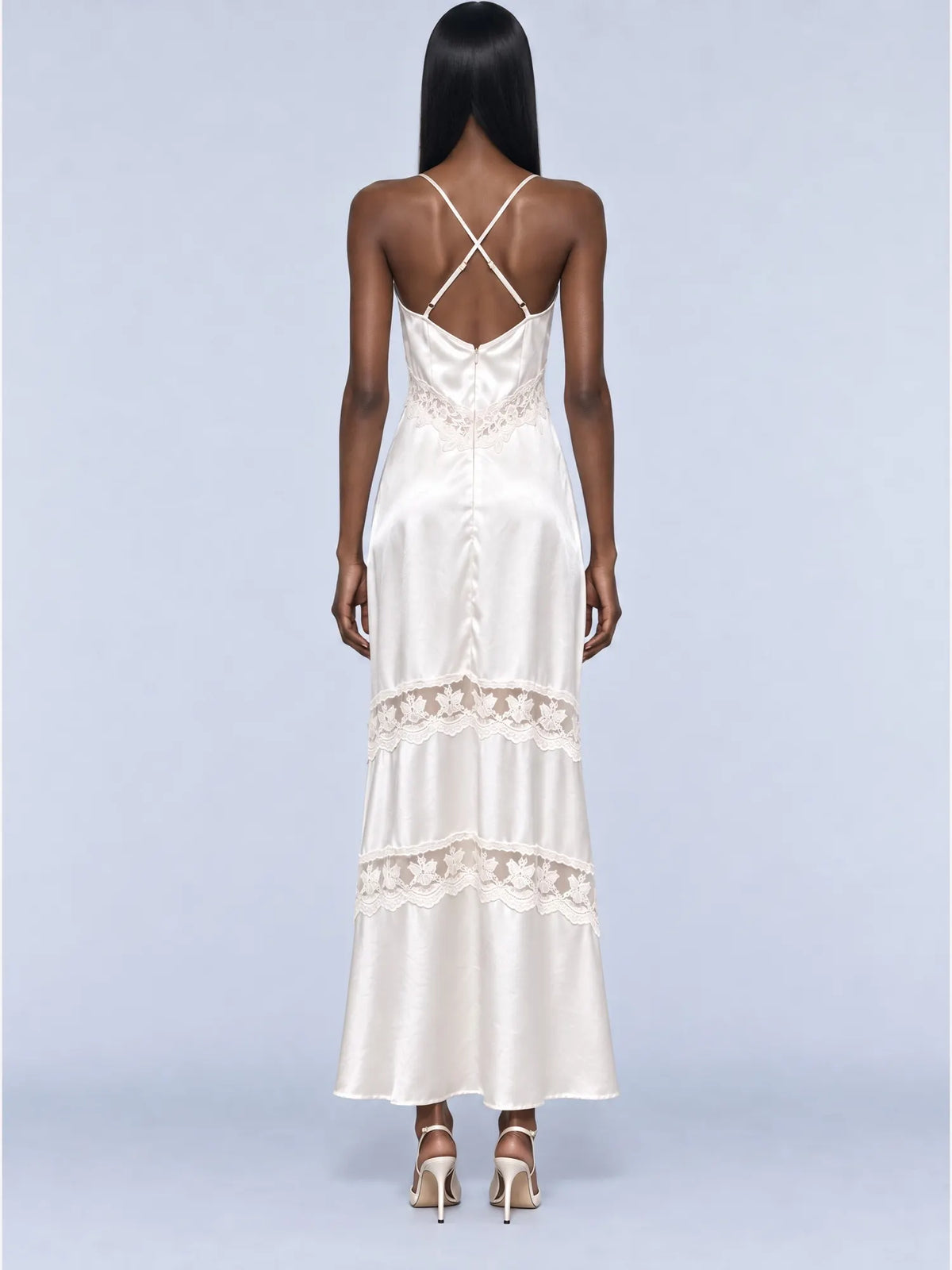 Olivia Satin Lace Patchwork Maxi Dress