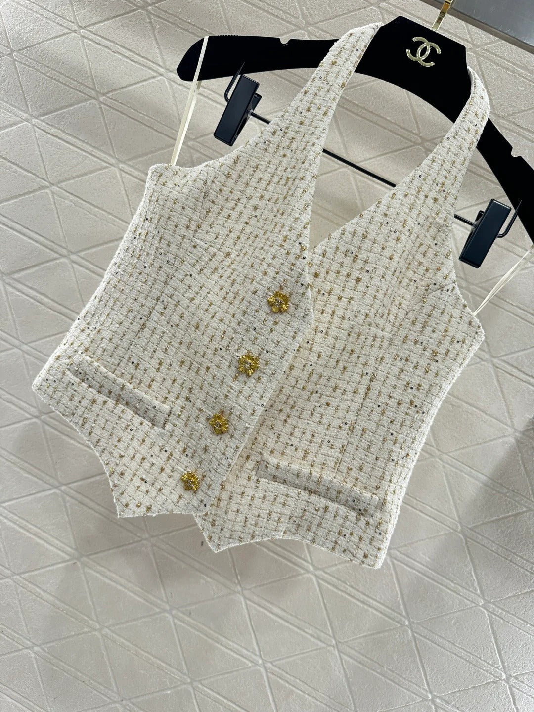 CC 26 Halter Neck Vest Cream Cotton Wool 331226