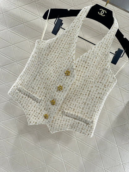 CC 26 Halter Neck Vest Cream Cotton Wool 331226