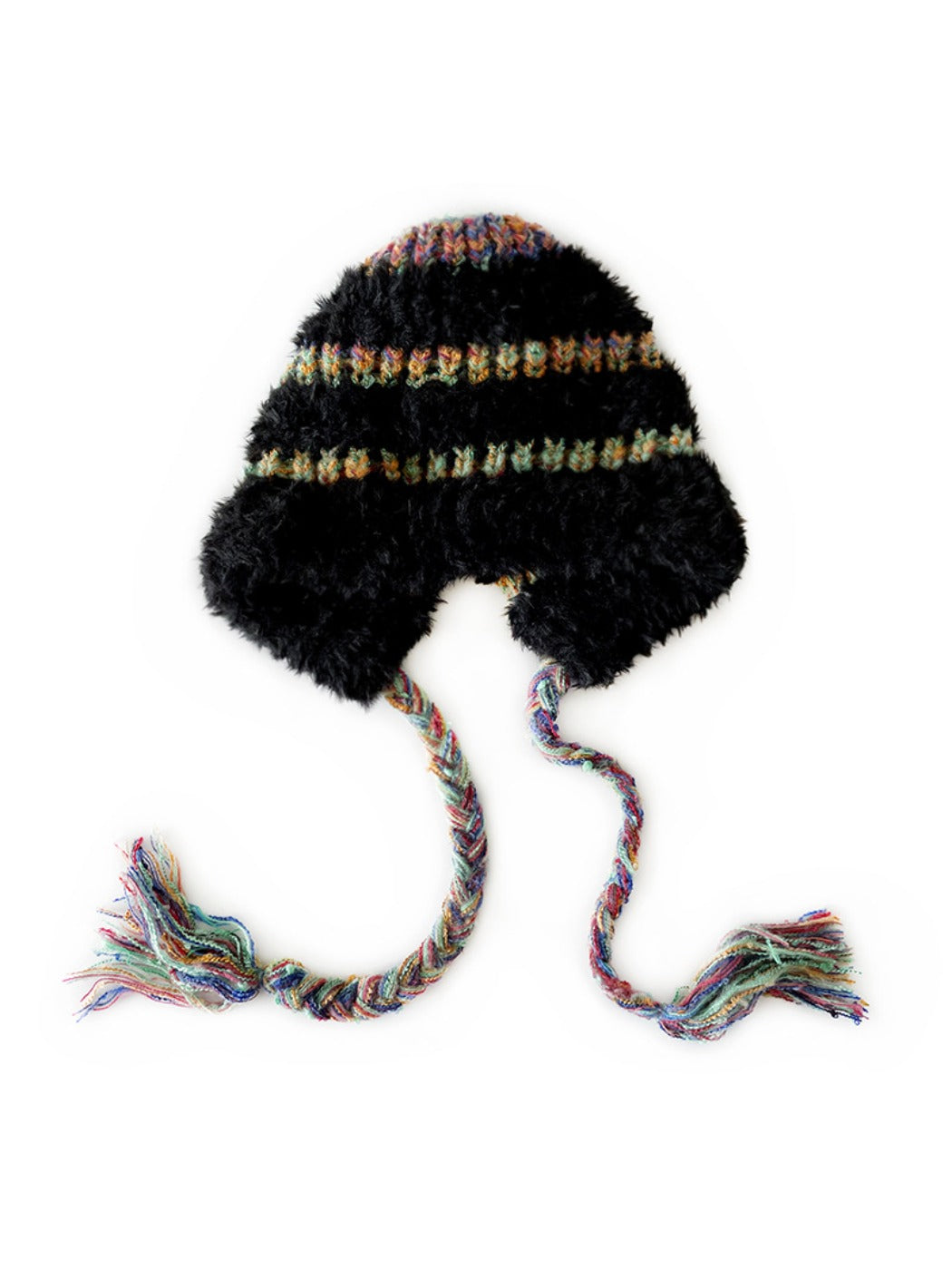 Haila - Winter Striped Knitted Beanie with Cute Braids