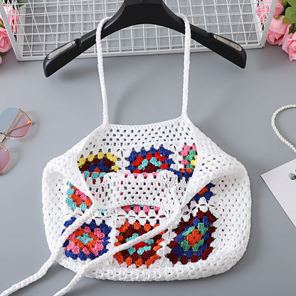 Crochet Granny Square Bag Floral Stitching Handmade Bag