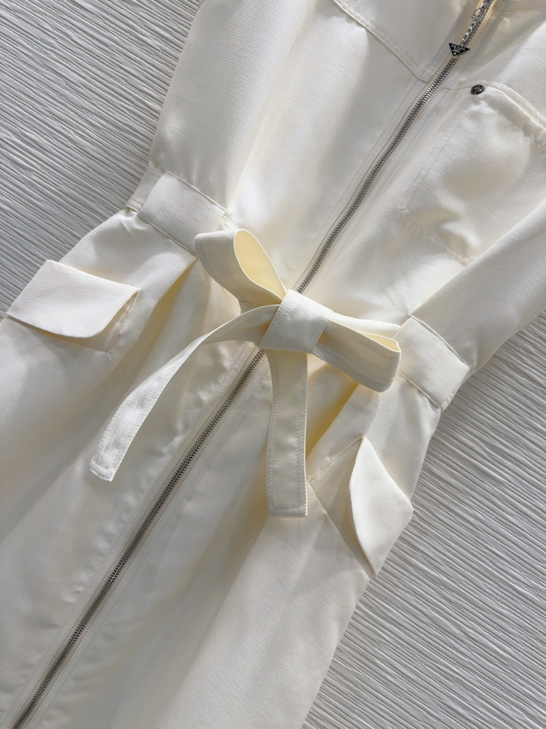 Prada 25 Bow Dress White Silk Wool Polyester