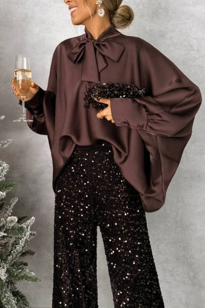 BLUSA SATÉN CHOCOLATE OVERSIZED