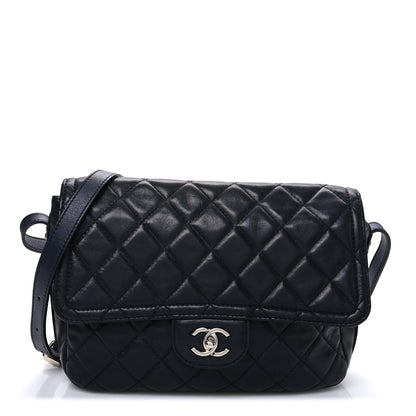 Lambskin Quilted Messenger Bag Dark Navy