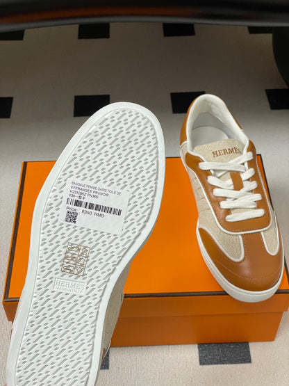 Hermes 26 Match Sneakers Brown Beige in Calfskin 594337