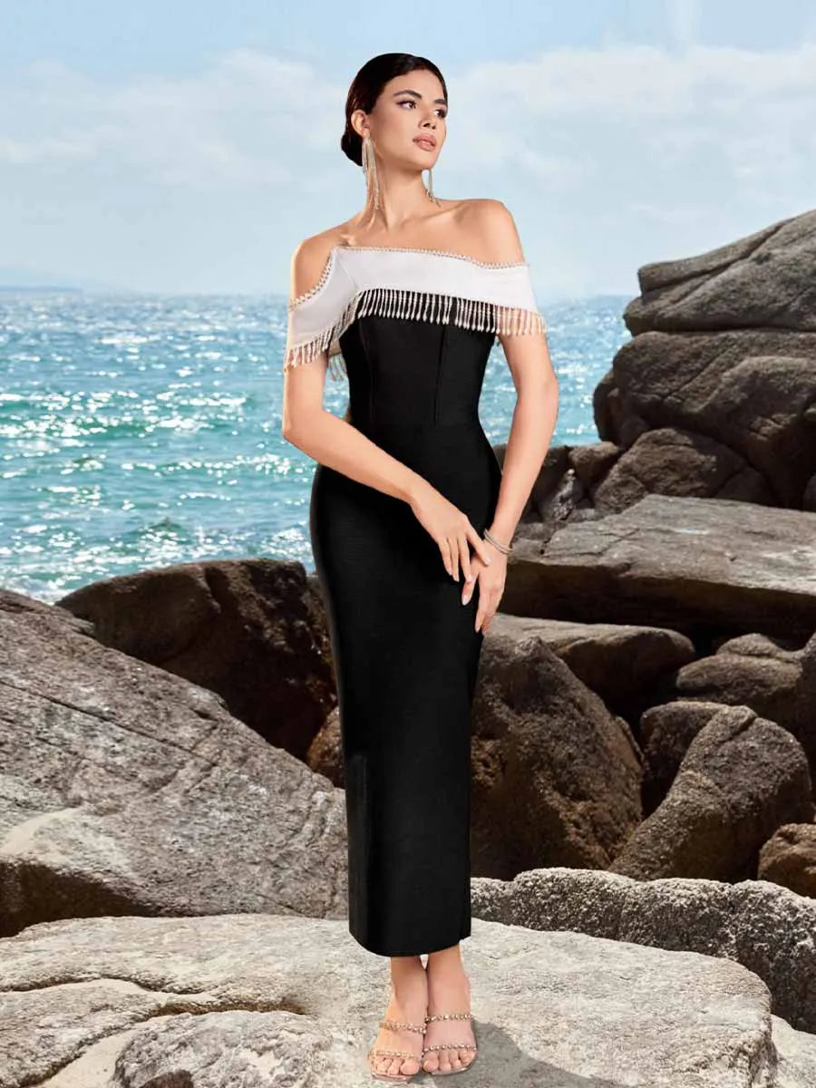 Dahlia Tassel Decorated Bandage Maxi Dress