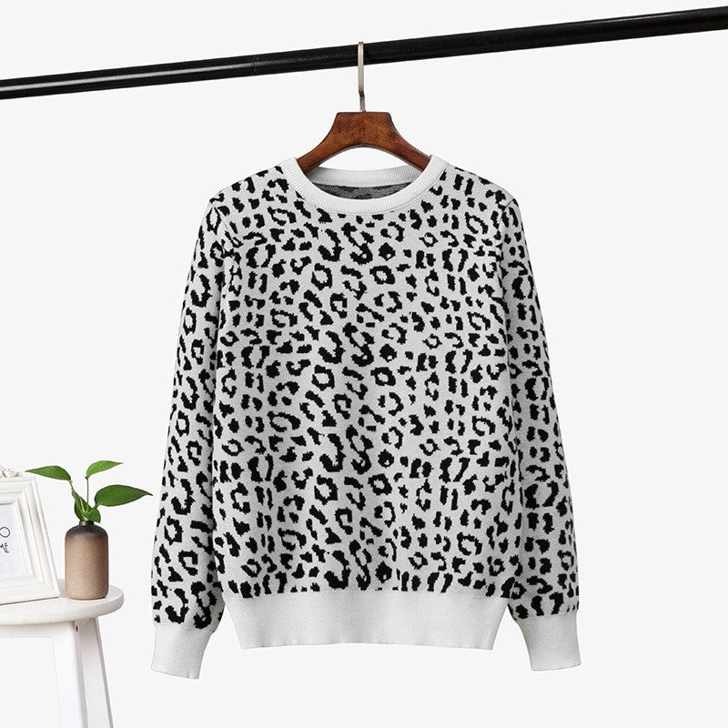Leopard Jacquard Contrast Loose Sweater