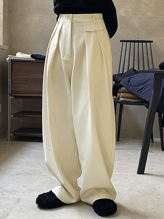 Loose Pleated Solid Color Casual Pants Bottoms