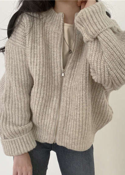 Chunky Knit Cardigan Zip Up Ribbed Sweater
