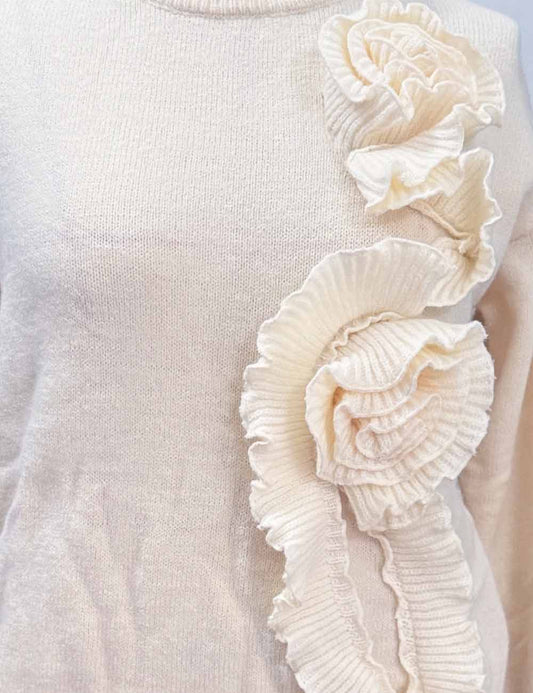 Elegant 3D Floral Round Neck Pullover Sweater