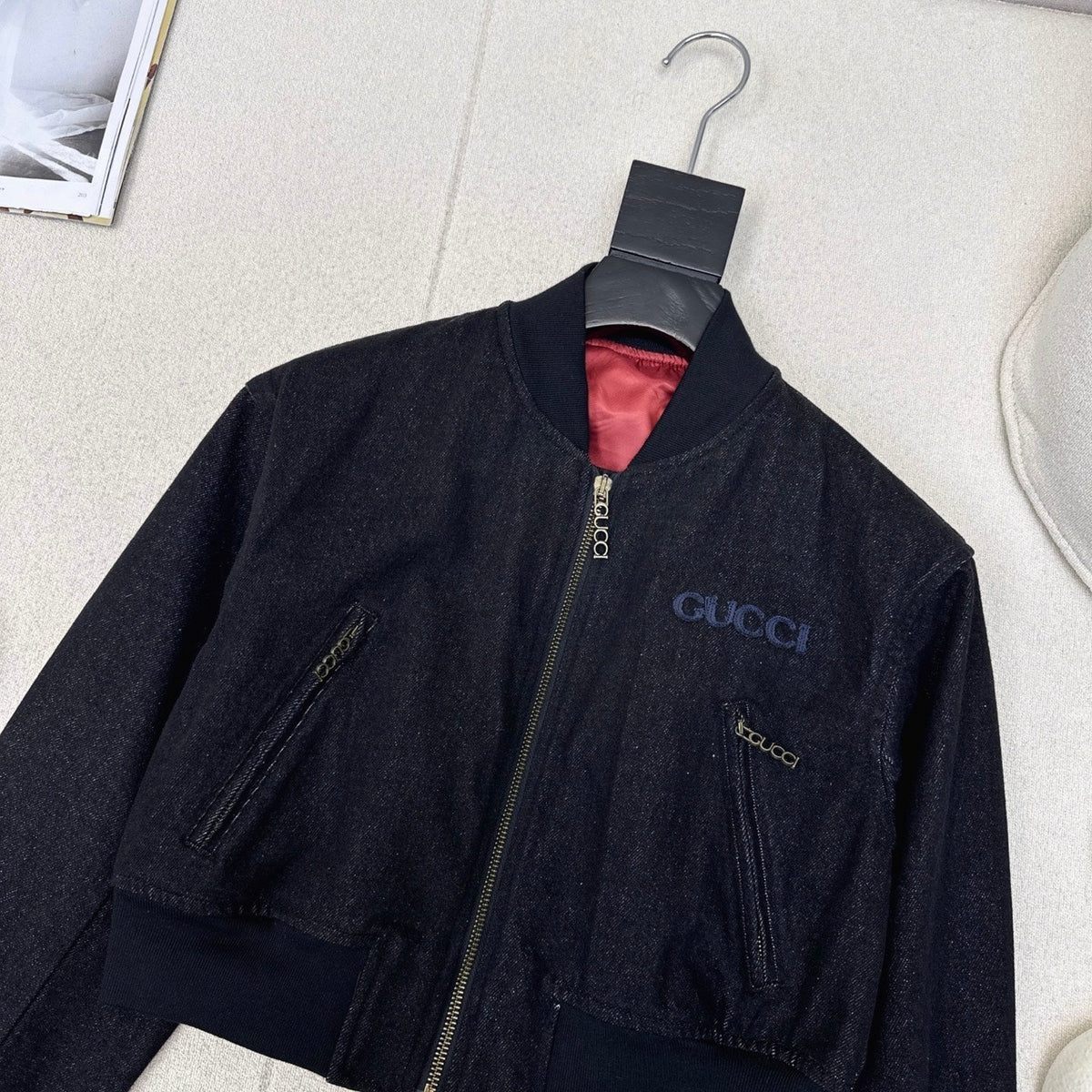Gucci 25 Short Stand-up Collar Jacket Dark Blue Cotton 596441