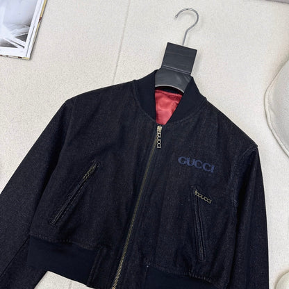 Gucci 25 Short Stand-up Collar Jacket Dark Blue Cotton 596441