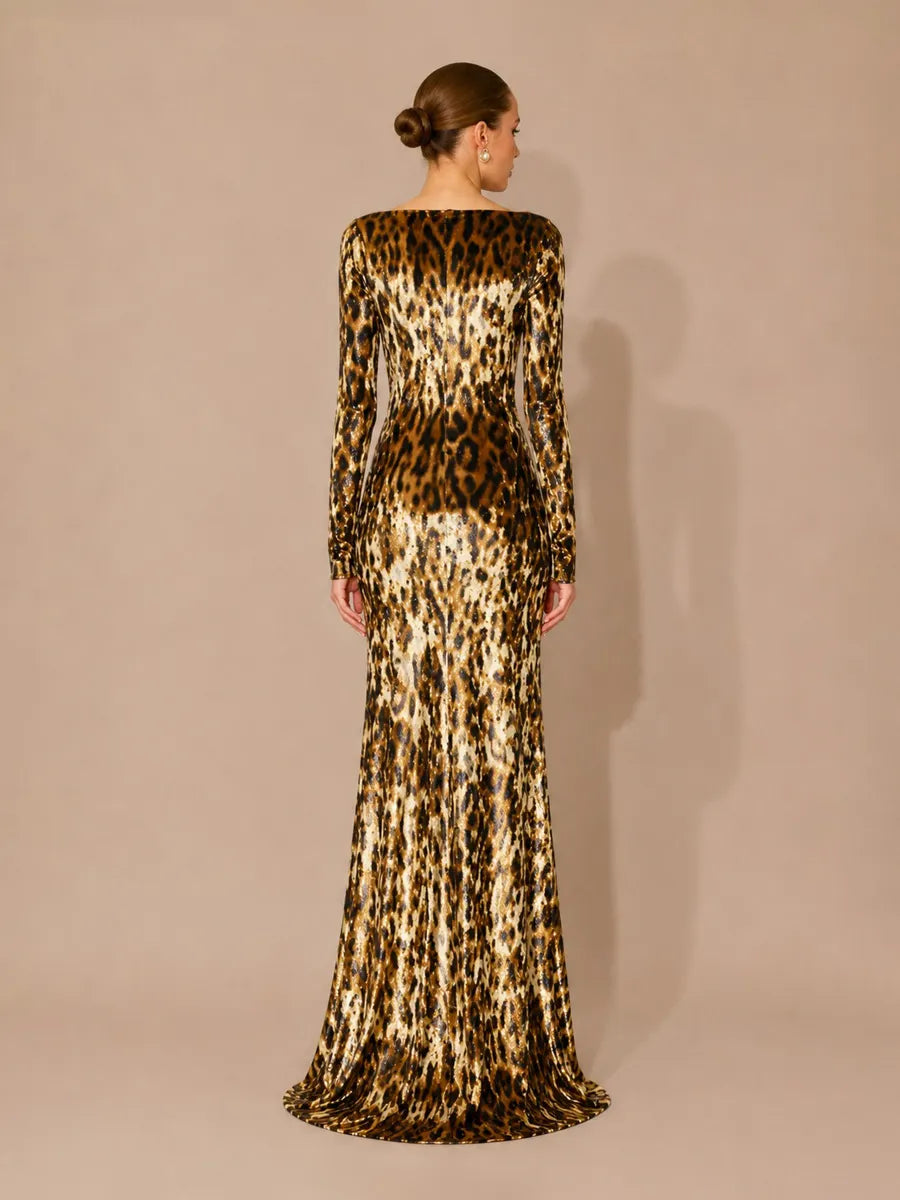 Lumi Leopard-Print Velvet Maxi Dress