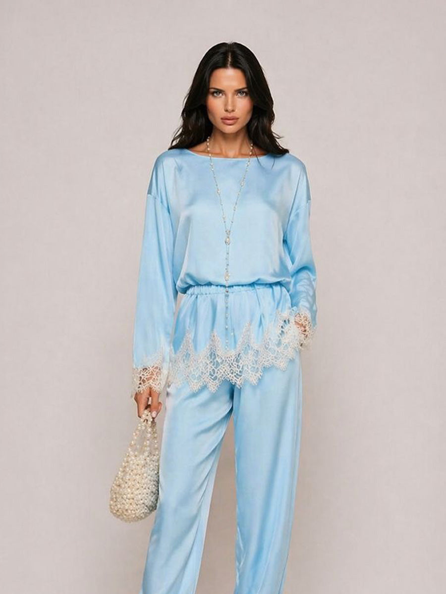 Hazel Lace-Paneled Satin Two-Piece Set