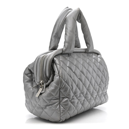 Metallic Lambskin Quilted Coco Cocoon Bowler Silver