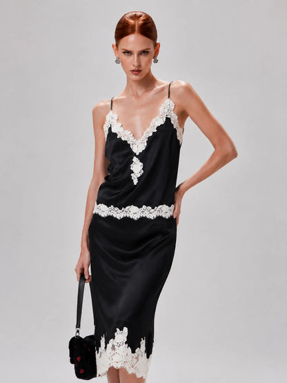 Emmeline Lace and Satin Panel Midi Set