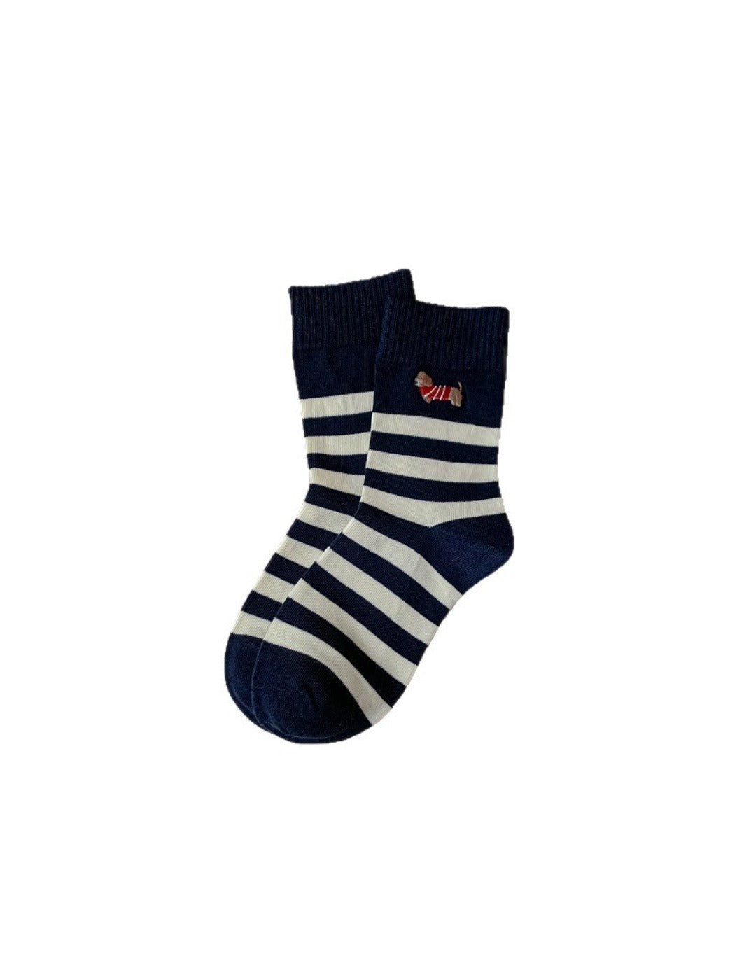 Rufia - Cartoon Dog Embroidered Striped Socks