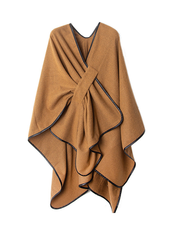 Loose Asymmetric Hollow Solid Color Collarless Shawl&Scarf