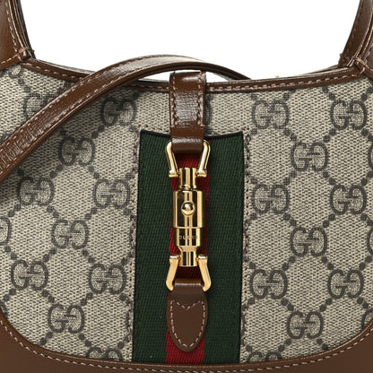 GG Supreme Monogram Azalea Calfskin Web Mini Jackie 1961 Hobo Beige Ebony Brown Sugar